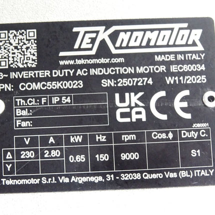 Teknomotor COMC55K0023 0.65kW 9000rpm Inverter Duty AC Induction Motor Unbenutzt - Maranos.de