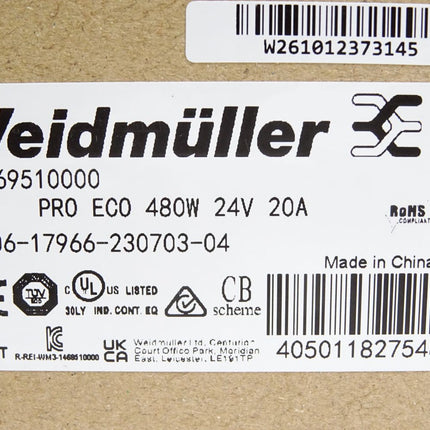 Weidmüller 1469510000 PRO ECO 480W 24V 20A Stromversorgung / Neu OVP - Maranos.de