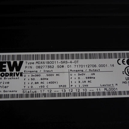 SEW Eurodrive Umrichter 08277362 MDX61B0011-5A3-4-0T 1.1kW + DFE32B / Unbenutzt - Maranos.de