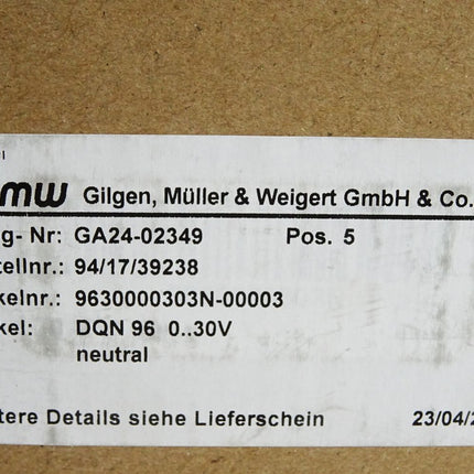 GMW Voltmeter DQN 96 0..30V neutral 9630000303N-00003 / Neu OVP