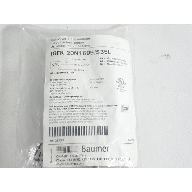 Baumer electric Induktiver Schlitzinitiator IGFK 20N1599/S35L 10125223 / Neu OVP