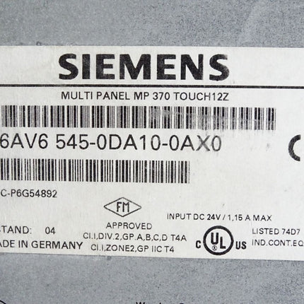 Siemens Multi Panel MP370 12" 6AV6545-0DA10-0AX0 6AV6 545-0DA10-0AX0 - Maranos.de