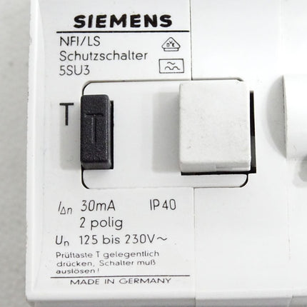 Siemens NFI/LS Schutzschalter 5SU3 30mA 2-polig 125 bis 230VAC - Maranos.de