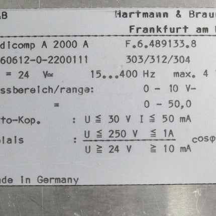 Hartmann & Braun H&B 60612-0-2200111 Indicomp A 2000 A - Maranos.de