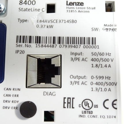 Lenze Inverter Drive E84AVSCE3714SB0 0.37kW + E84AYCERV E84AVSCE3714SB0-Erxxx - Maranos.de