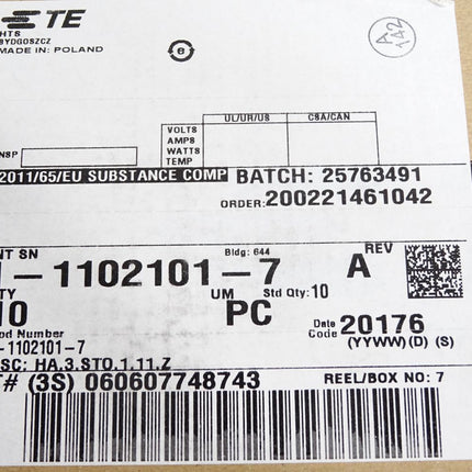 TE Connectivity HA Kappe Stromversorgungsstecker 1-1102101-7 / Inhalt:10 Stück