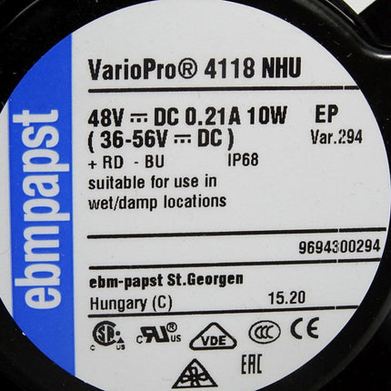 Ebmpapst VarioPro Axiallüfter 4118 NHU 294 48VDC 0.21A 10W 119x119x38mm / Neu - Maranos.de