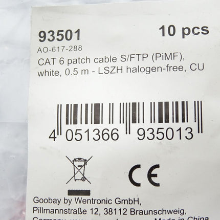 Goodbay Patch cable S/FTP (PiMF) weiß 0.5m 93501 / Inhalt:10 Stück / Neu OVP - Maranos.de