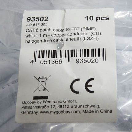 Goodbay Patch cable S/FTP (PiMF) weiß 1m 93502 / Inhalt:10 Stück / Neu OVP