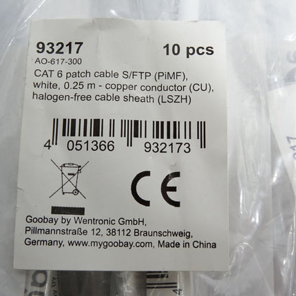 Goodbay Patch cable S/FTP (PiMF) weiß 0.25m 93217 / Inhalt:10 Stück / Neu OVP - Maranos.de