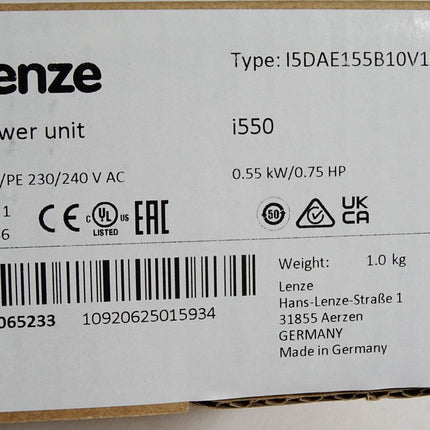Lenze Power Unit 16065233 i550 I5DAE155B10V10000S 0.55kW / Neu OVP versiegelt - Maranos.de