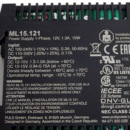 Puls Power Supply 1-Phase ML15.121 - Maranos.de