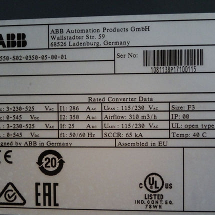 ABB DC Stromrichter DCS550-S02-0350-05-00-01 ohne Panel / Neu