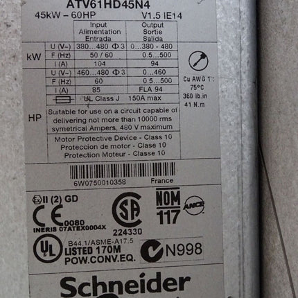 Telemecanique Schneider Atlitivar 61 45kW ATV61HD45N4 + VW3A1101 - Maranos.de