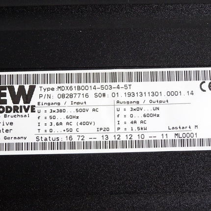 SEW Eurodrive Umrichter MDX61B0014-503-4-5T 08287716 1.5kW + DFE32B + DEH11B - Maranos.de
