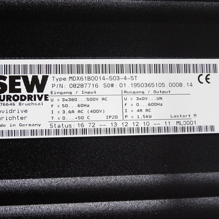SEW Eurodrive Umrichter MDX61B0014-503-4-5T 08287716 1.5kW + DFE32B + DEH11B - Maranos.de