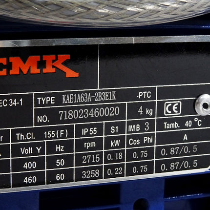 EMK Drehstrommotor KAE1A63A-2B3E1K -PTC 2715 rpm 0.18kW / Unbenutzt - Maranos.de