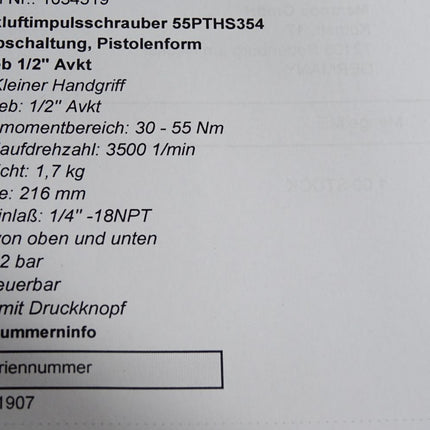 Cooper Cleco Druckluftimpulsschrauber 55PTHS354 / Neuwertig