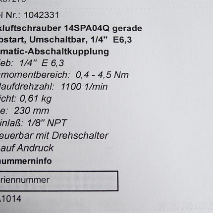 Cooper Cleco Druckluftschrauber 14SPA04Q / Neuwertig