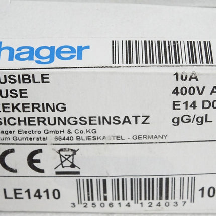 Hager LE1410 gG/gL 4420 D01 10A 400V 250VAC Inhalt:10 Sicherungseinsätze Neu OVP - Maranos.de