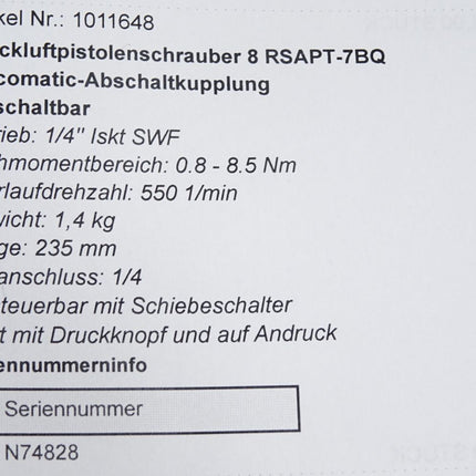 Cooper Cleco Druckluftpistolenschrauber 8RSAPT-7BQ / Neuwertig