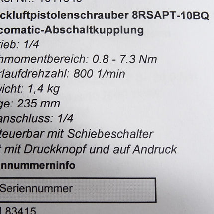 Cooper Cleco Druckluftpistolenschrauber 8RSAPT-10BQ / Neuwertig - Maranos.de