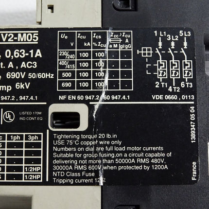 Telemecanique GV2-M05 Motorschutzschalter 0.63-1A - Maranos.de