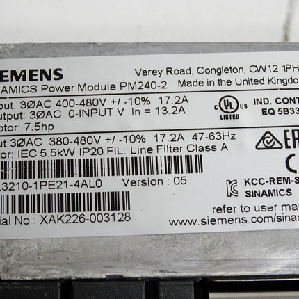Siemens Sinamics Power Module PM240-2 5.5kW 6SL3210-1PE21-4AL0 / Neuwertig - Maranos.de