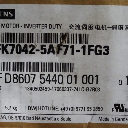Siemens Servomotor 1FK7042-5AF71-1FG3 3000U/min 0.82kW / Neu OVP - Maranos.de