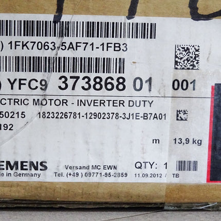 Siemens Servomotor 1FK7063-5AF71-1FB3 3000U/min 2.29kW / Neu OVP - Maranos.de