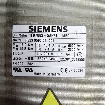 Siemens Servomotor 1FK7083-5AF71-1AB0  3000/6000/min