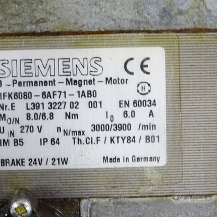 Siemens Servomotor 1FK6080-6AF71-1AB0  3000/3900/min