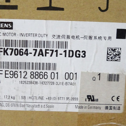 Siemens Servomotor 1FK7064-7AF71-1DG3 3000U/min 2.5kW / Neu OVP - Maranos.de