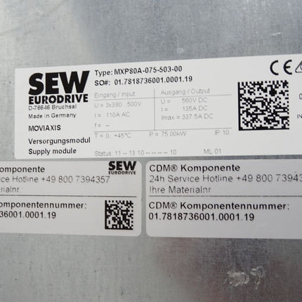 SEW Eurodrive Mehrachs-servoverstärker Moviaxis MXP80A-075-503-00 75kW Neuwertig - Maranos.de