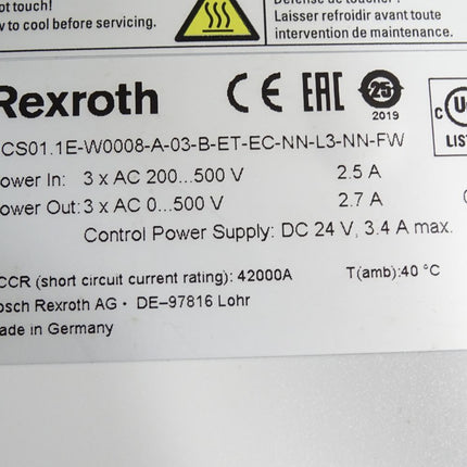 Rexroth Umrichter HCS01.1E-W0008-A-03-B-ET-EC-NN-L3-NN-FW R911335596 / Neuwertig - Maranos.de