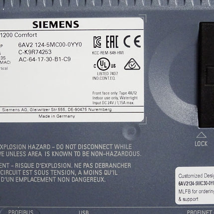 Siemens Design TP1200 Comfort Panel 6AV2124-5MC00-0YY0 5MC30-0YF0 / Erneuert