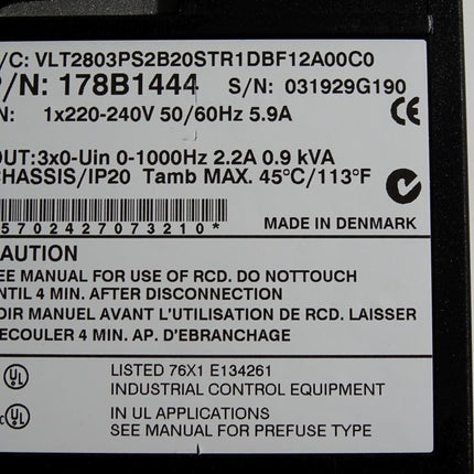 Danfoss Frequenzumrichter 178B1444 VLT2803PS2B20STR1DBF12A00C0 - Maranos.de