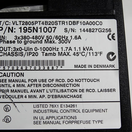 Danfoss Frequenzumrichter 195N1007 VLT2805PT4B20STR1DBF10A00C0 - Maranos.de
