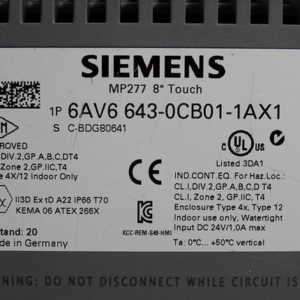 Siemens Panel MP277 6AV6643-0CB01-1AX1 6AV6 643-0CB01-1AX1 in sehr gutem Zustand - Maranos.de