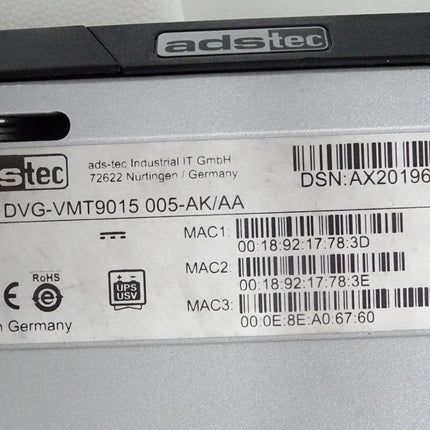 ADS-Tec Fahrzeug- und Staplerterminals DVG-VMT9015 005-AK/AA inkl. Windows 10