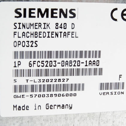 Siemens Sinumerik 840D Flachbedientafel 6FC5203-0AB20-1AA0 Version F