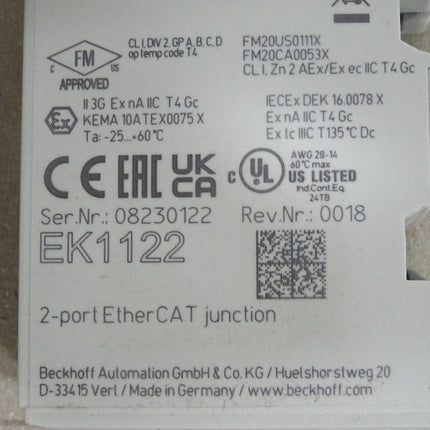 Beckhoff 2-Port-EtherCAT-Abzweig EK1122 / Neu OVP