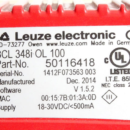 Leuze Barcodeleser 50116418 BCL 348i OL 100 + Anschlussteil MS348 50116471 - Maranos.de