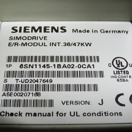 Siemens Simodrive E/R-Modul INT.36/47kW 6SN1145-1BA02-0CA1 Version J