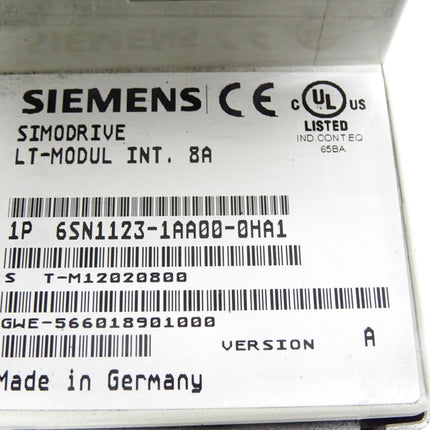 Siemens Simodrive LT-Modul INT. 8A 6SN1123-1AA00-0HA1 Version A