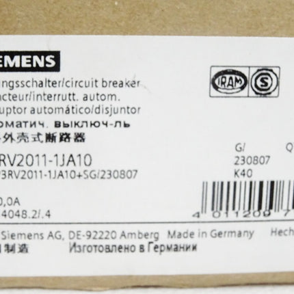 Siemens Leistungsschalter für den Motorschutz 3RV2011-1JA10 / Neu OVP