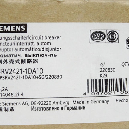 Siemens Leistungsschalter für den Trafoschutz 3RV2421-1DA10 / Neu OVP