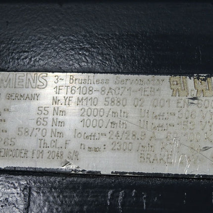 Siemens Servomotor 1FT6108-8AC71-1EB1 2000min-1