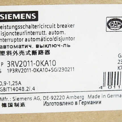 Siemens Leistungsschalter für den Motorschutz 3RV2011-0KA10 / Neu OVP