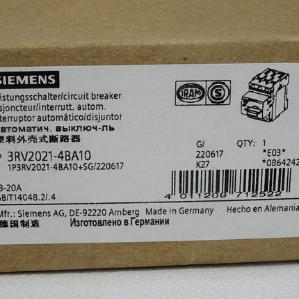 Siemens Leistungsschalter für den Motorschutz 3RV2021-4BA10 / Neu OVP